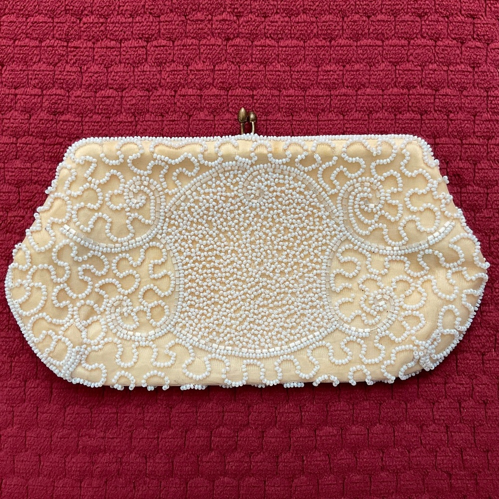 Walborg Vintage 40’sBeaded Ivory Cream Evening Clutch Bag Handmade in Belgium